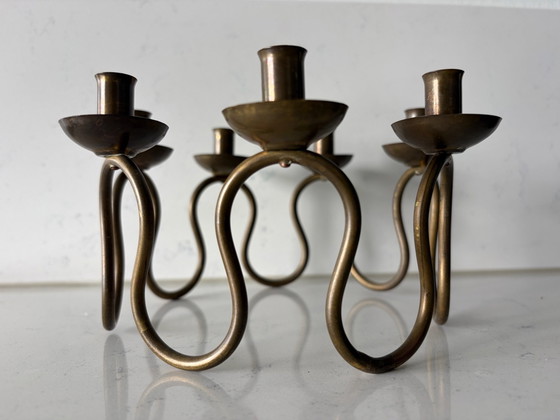 Portacandele vintage in ottone Lars Holmström, Arvika, 1950, Marrone (foto 6 di 8)