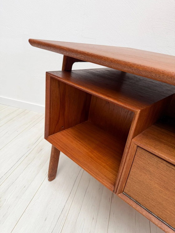 1960s Vintage Danish Design Teak Desk Model 75 by Gunni Omann for Omann Jun, Wood, Brown, Mid Century Modern (photo 15 of 17)