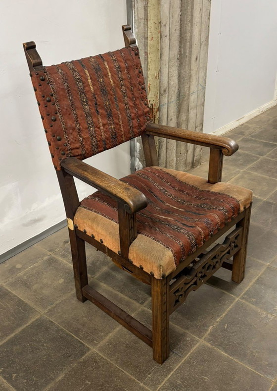 Spaanse Stoel - Castiliaans - begin 19e eeuw – Fauteuils, Metal, Textile (photo 3 of 9)