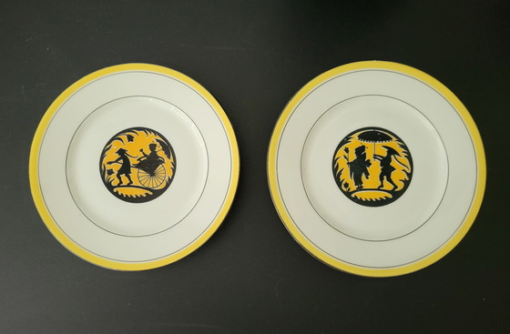 Image 1 of Assiettes en porcelaine Art Nouveau avec images orientales par Limoges France, Ensemble de 6 pièces.