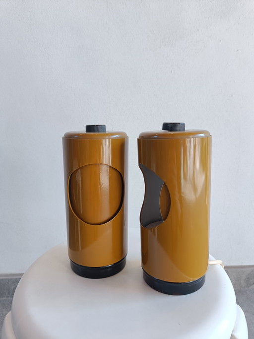 Pair of Vintage Italian Table Lamps, Mustard Yellow Selene Style ABM, Space Age Design, 1970s