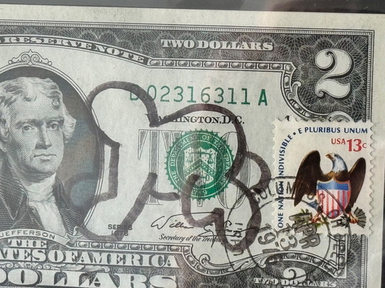 Image 1 of Keith Haring 2 dollar bill authentically signed and signed with certificate