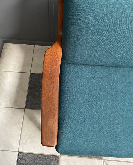 Image 1 of Ensemble de chaises danoises en teck de Jull Kristensen, années 1960, avec un nouveau revêtement vert.