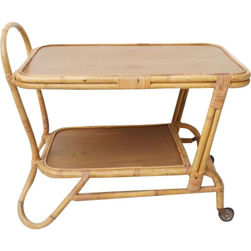 Plateau de service vintage en bambou et rotin 1960