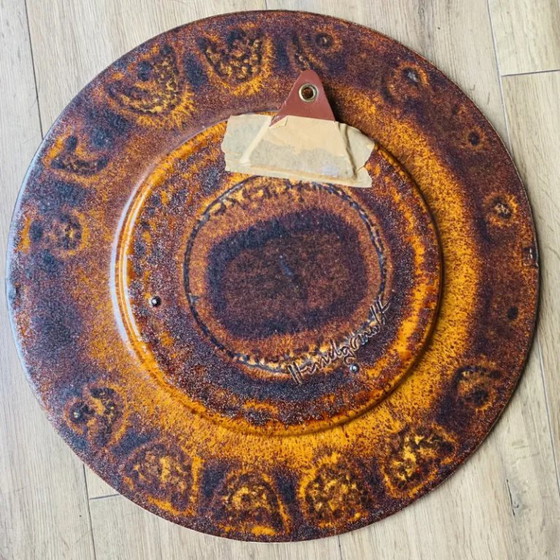 Large vintage enameled ceramic dish, Reiner Gehrig for Grünstadt, Table accessories, Orange (photo 4 of 13)