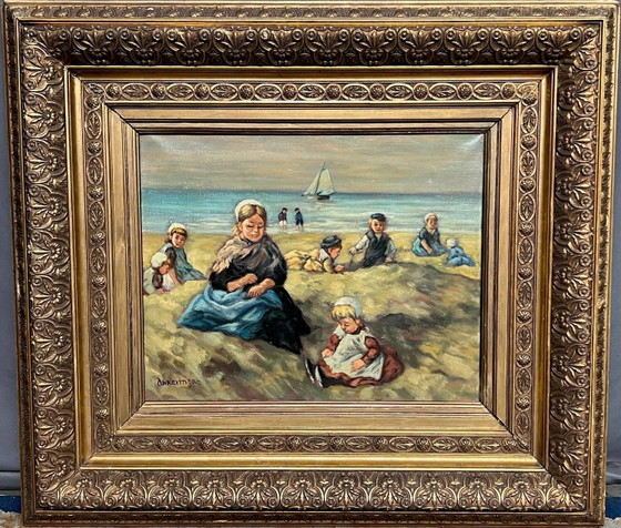 Johannes Evert Akkeringa ( ). “Kinderen spelen op het strand”. Beroemde Nederlandse kunstenaar. (photo 7 of 7)