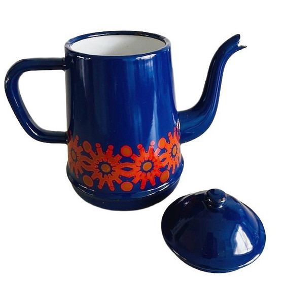 Image 1 of Cafetière vintage Finel Arabia émail bleu Kaj Gabriel Franck années 1960