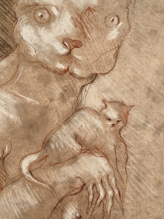 Image 1 of Robert Detheux- Wunderschönes surrealistisches Gemälde mit Katze