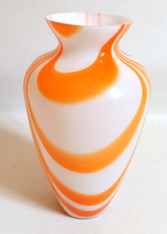 Image 1 of Murano Orange Vase By Carlo Moretti 70's Height 36 cm