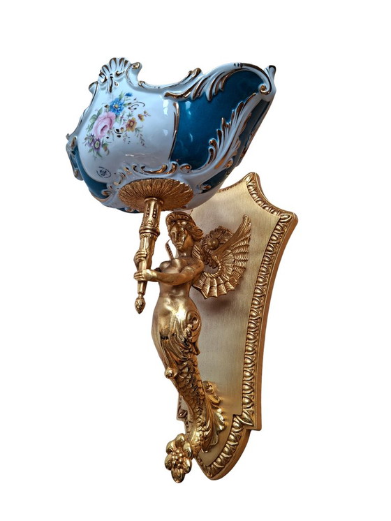 Image 1 of EXCLUSIVE SET: 8 "F.B.A.I. & TICHE" Wall Lights – Gold-Plated Brass and Cobalt Blue Porcelain