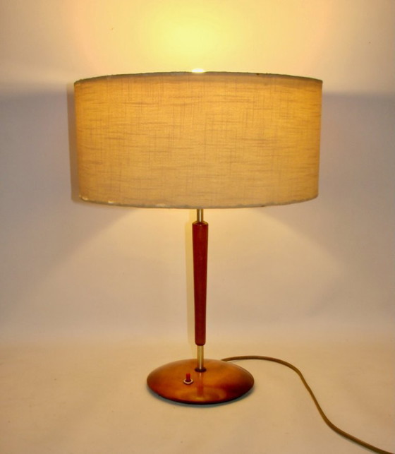 Image 1 of Lampada da tavolo vintage danese degli anni '60: legno, metallo, plastica