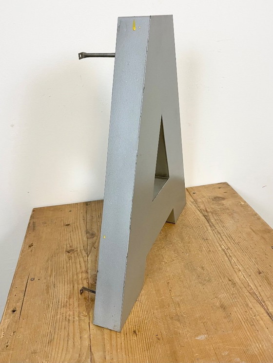 Image 1 of Large Illuminated Vintage Grey Iron Facade Letter A , 1970s