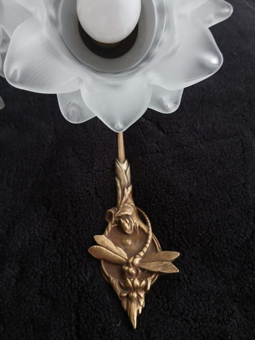 Art Nouveau verguld bronzen libellenwandkandelaars van Charles Ranc