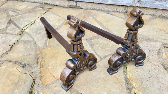 Pair of Vintage Solid Brass Fire Dogs – Candle holders, Cast Iron (photo 32 of 36)