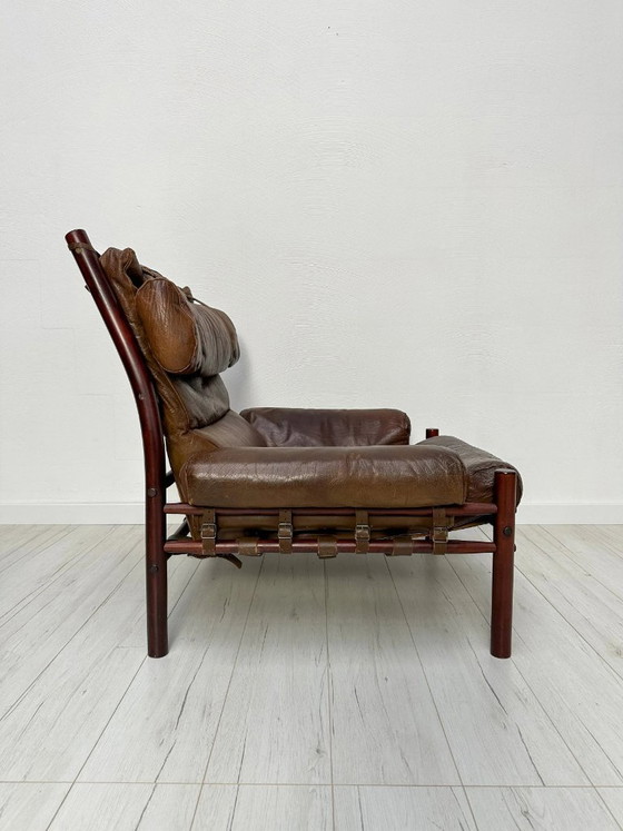 Image 1 of Poltrona lounge e poggiapiedi vintage in pelle Inca di Arne Norell per Norell Möbel AB, design svedese, anni '70.