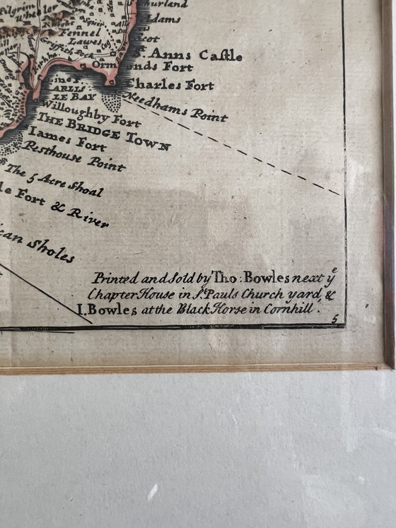 Image 1 of Antieke ingelijste kaart "The Island of Barbadoes" – Herman Moll (ca. 1720)