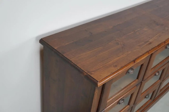 Image 1 of Armario de mercería holandés antiguo de pino, mediados del siglo XX