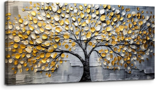 MHARTK66 Tableau Decoration Murale Salon Moderne, 50x100 cm Large Canvas Print, Frame Decoration Murale Arbre de Vie Dor