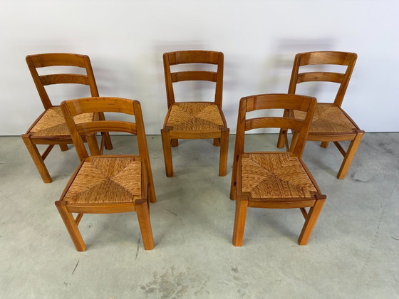 Vintage Brutalistische Eetkamerstoelen van Eiken en Rotan, Jaren 60 – Wood, Wicker (photo 8 of 9)