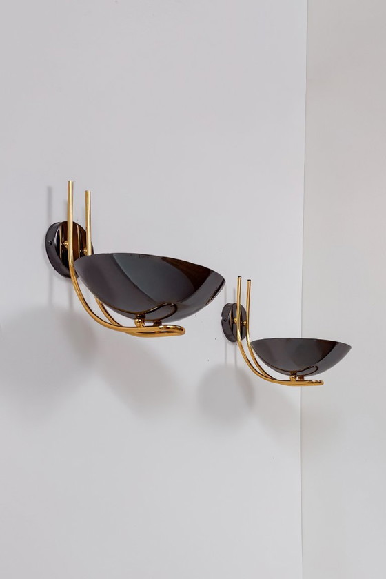 Pair of vintage Wall lights in brass and metal, Italy 1970., Black, Mid Century Modern (photo 5 of 5)