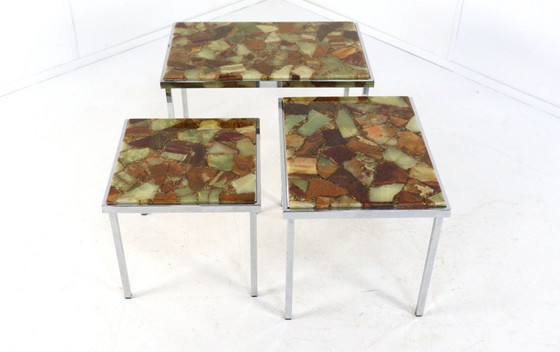 Image 1 of Set of 3 nesting tables epoxy Hollwood regency vintage