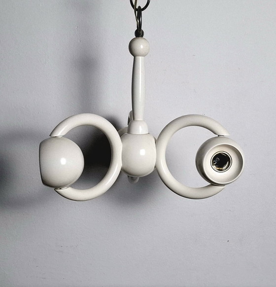 Lustre en bois des années 80, Métal, Crème (photo 8 sur 8)