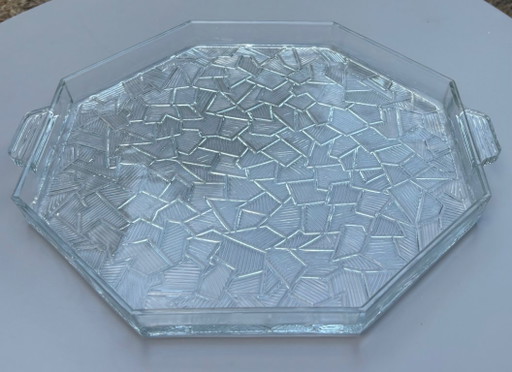 Magnífica bandeja octogonal vintage de vidrio moldeado estilo Art Déco – tafelaccessoires, Glass (photo 2 of 9)