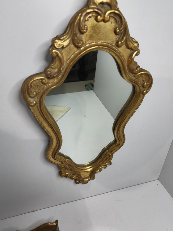 Beautiful Vintage Baroque Neck Set - Crested Mirror & Wall Console – Stone, Wood (photo 5 of 15)