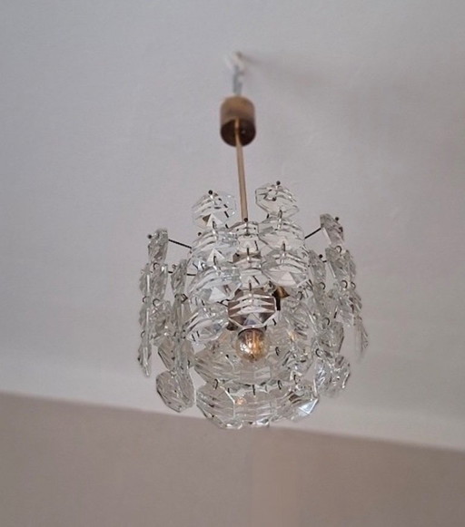 Kinkeldey Brass and Faceted Glass 3-Level Chandelier, 1960s