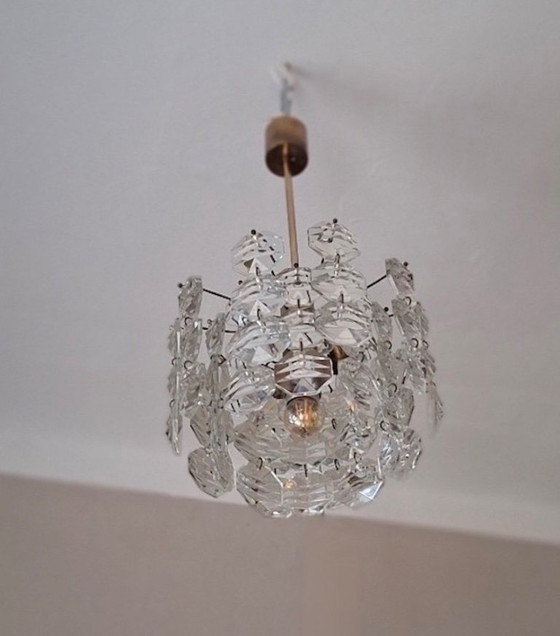Image 1 of Kinkeldey Brass and Faceted Glass 3-Level Chandelier, 1960s