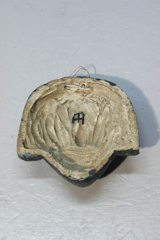 Image 1 of Keramikmaske Feminines Gesicht Emaille Türkis Signatur Accolay