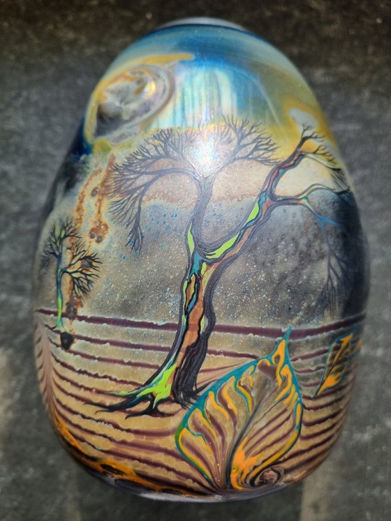 Image 1 of Eisch Studioglas Vase 1991 – Signed – Iridescent – ​​Landscape Decor 18.5cm