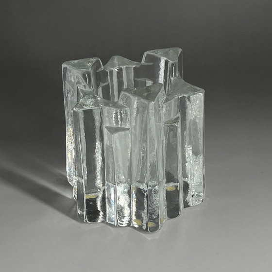 Image 1 of Vintage Lars-Gunnar Johansson ice glass candle holder, Lindshammar, Sweden