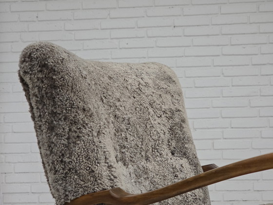 Image 1 of 1960s Reupholstered Danish Armchair in New Zealand Genuine Sheepskin