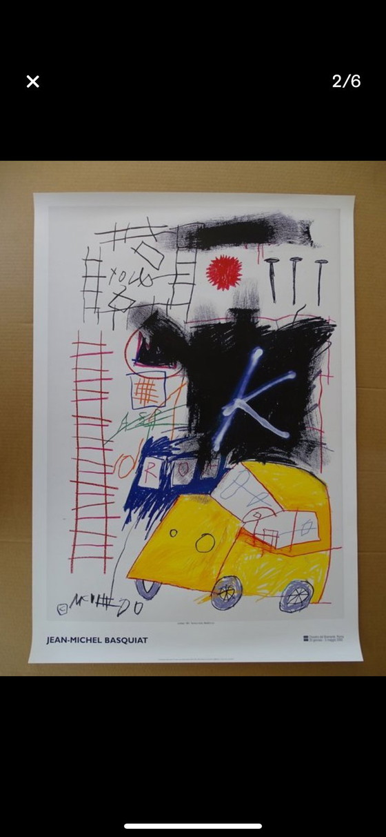 Image 1 of Kunstposter van Jean-Michel Basquiat – "Gele auto" (Rome-editie 2002)