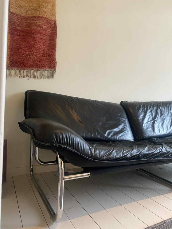 Image 1 of Divano in pelle nera della metà del secolo di Johan Bertil Häggstorm per IKEA 1980 Svezia