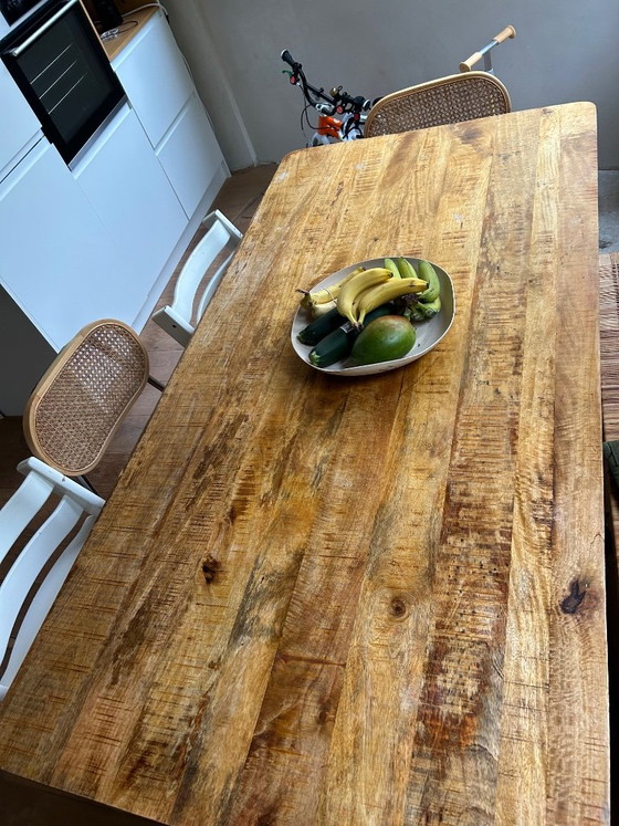 Mango wood dining table with black hairpin legs, Kick, Metal, Brown, Modern (photo 5 of 7)