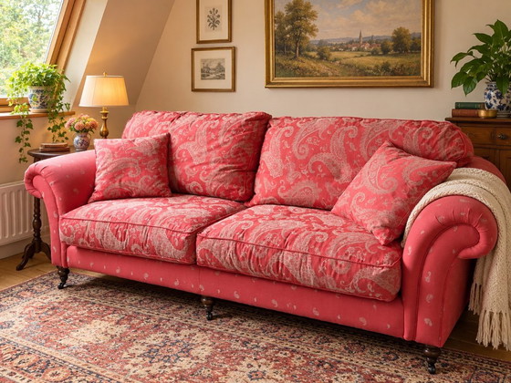 Divano a tre posti stile cottage inglese con motivo paisley, Divani 3 posti, Legno, Rosso, Klassiek (foto 5 di 5)