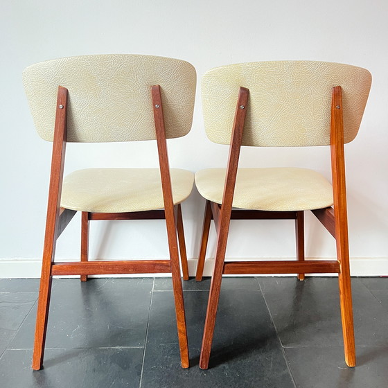 Image 1 of Chaises vintage Simpla-Lux - Lot de 2 - Design hollandais - Bois, cuir synthétique - 60s/70s