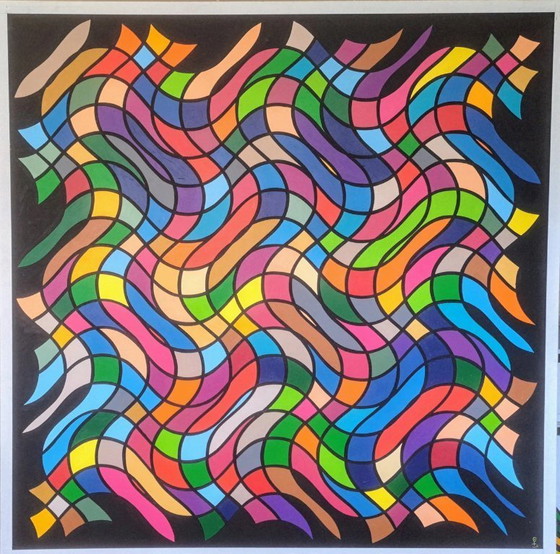 Image 1 of Tableau abstrait coloré "Million Colors" - peint à la main à l'acrylique sur MDF par Franklin van Dam (95x95 cm)
