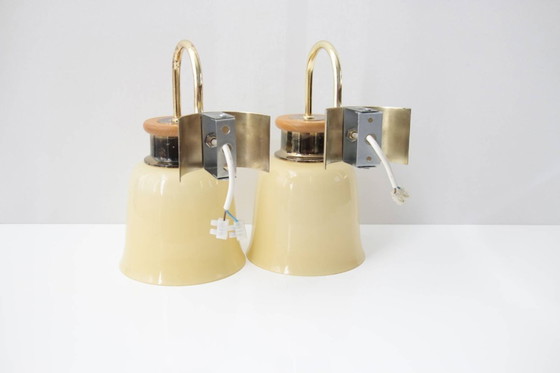 Image 1 of 2er Set Wandlampen Messing Glasschirm 80er J Vintage