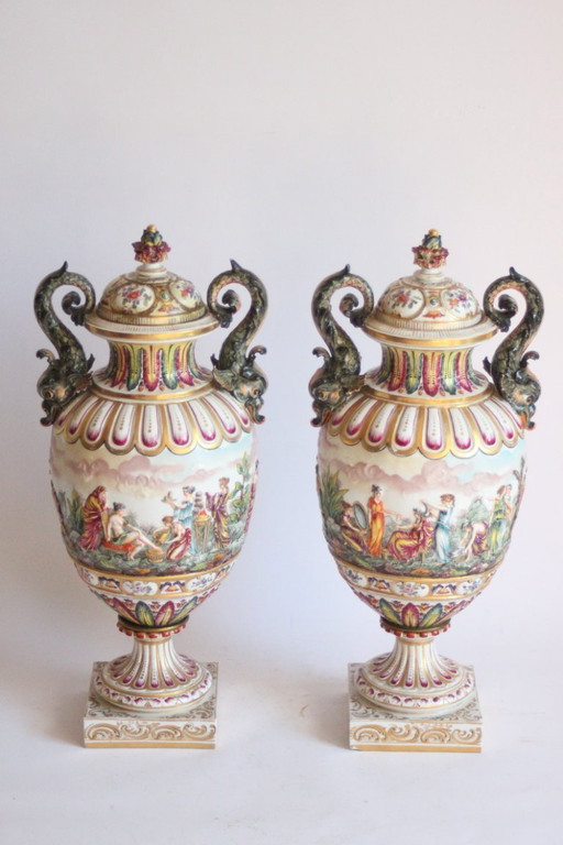 Capodimonte Porzellanvasen im Neo-Rokoko-Stil, Italien Ende 19.