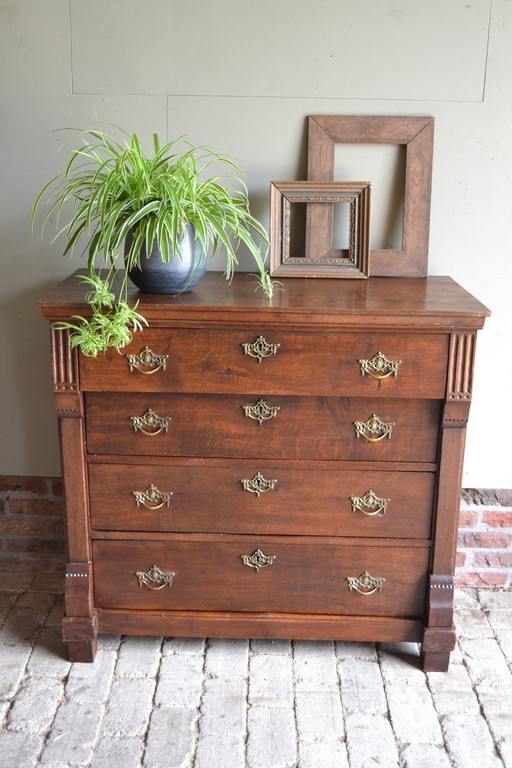 Antique oak wood Empire chest of drawers, dresser.