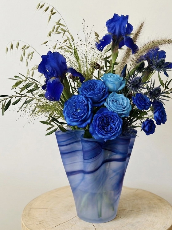 Image 1 of Aida design vase of Danish glass | Sculptural vintage blue vase | Scandinavian design | Sculptural Blue Art Glass