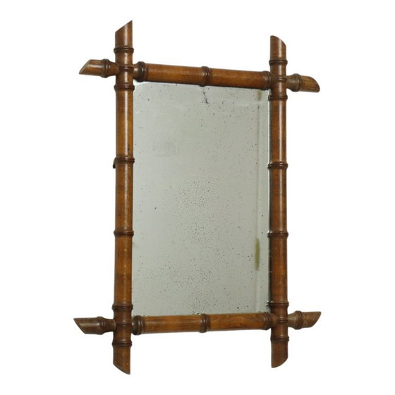 Image 1 of Espejo francés de madera imitación bambú antiguo de 52x39 cm.