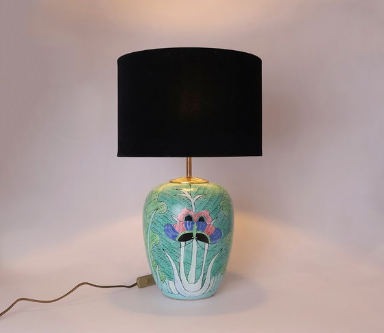 Image 1 of Lampada da tavolo vintage cinese Famille vert con farfalla