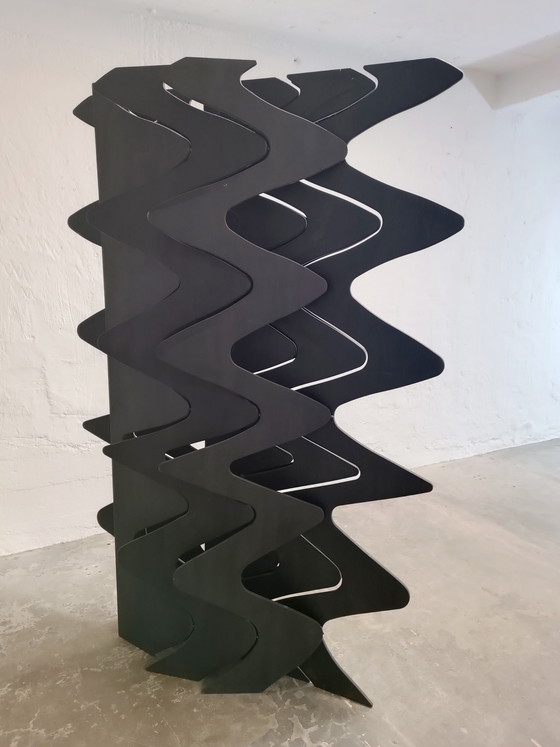 Image 1 of Geometric wavy wooden room divider screen 