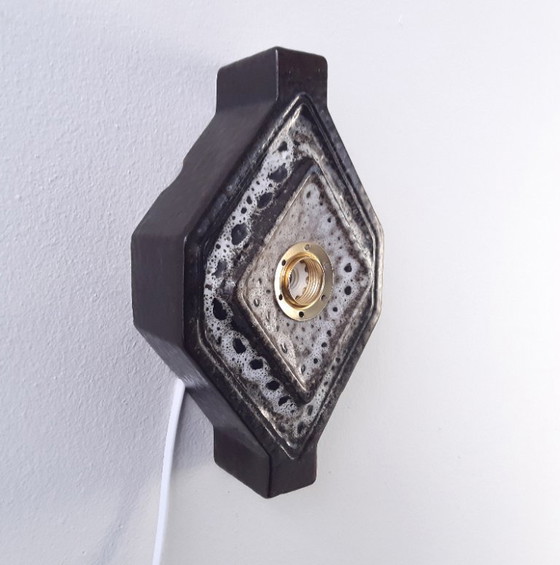 Image 1 of 1 van 2 PAN Leuchten mcm vintage keramieken wandlamp in bruin/grijstinten, west germany fat lava stijl, keramische wandlamp, spa