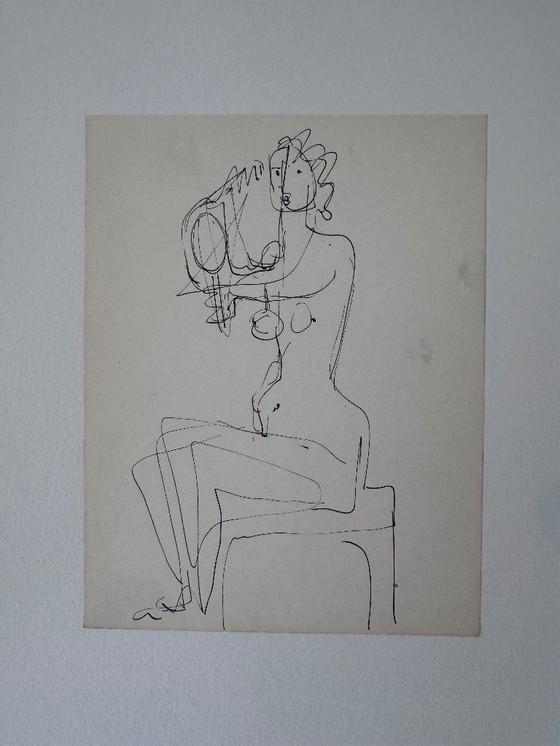 Image 1 of Originele tekening van Marita Van Der Poest Clément – ​​Naakt in de spiegel