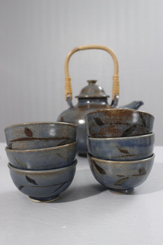 Image 1 of Taber Workshop in Vallauris - Japanese-style stoneware tea set, 8 pieces, France, 1970s